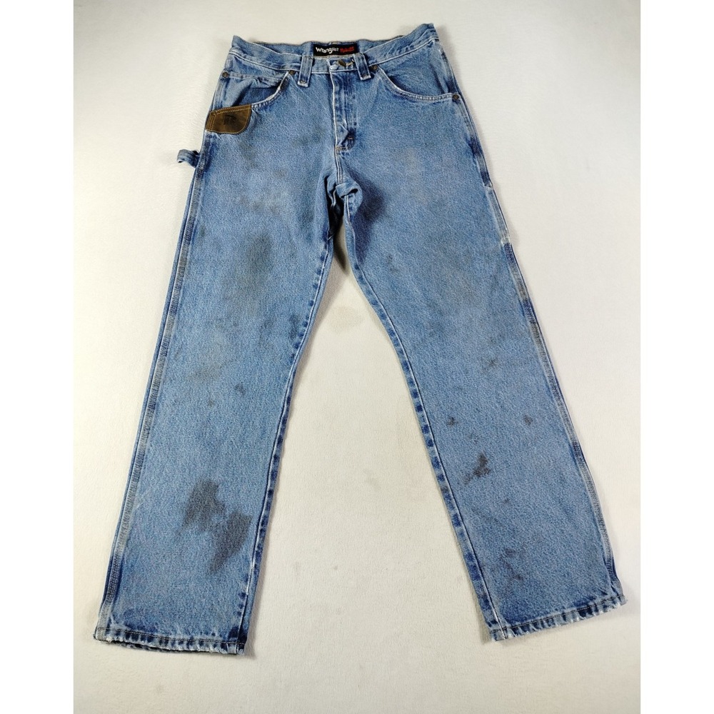 Wrangler RIGGS Workwear Jeans Mens 30x32 Blue Distressed Carpenter Denim Durable